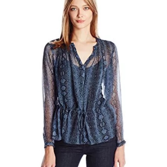 Rebecca Taylor snake skin 100% silk blouse blue size US 6 - Picture 1 of 13